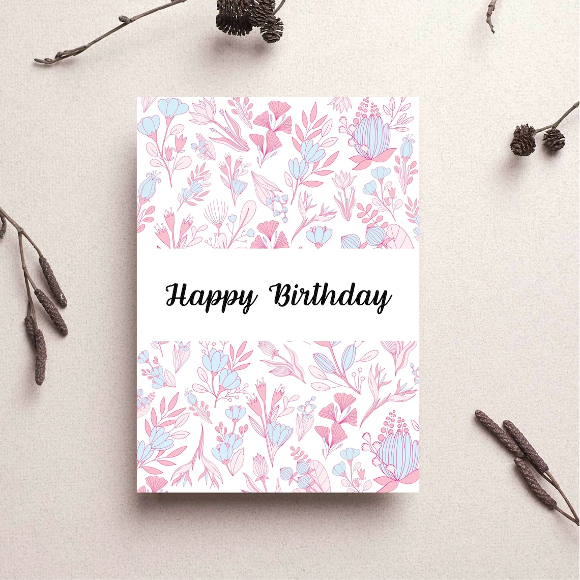 Printable Floral Happy Birthday Card for Her,vintage Flower Birthday ...