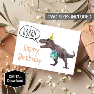 DRUCKBARE Dinosaurier Geburtstagskarte für Kinder,Dino Karte,T-Rex Geburtstagskarte,Tyrannosaurus Geburtstagskarte für Jungen,Sofort Download