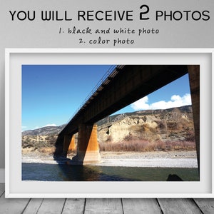 Bridge Photo,River Photo, Railroad bridge Printable,Set of 2 prints,Color+black&white Photography,Landscape Art,Digital download