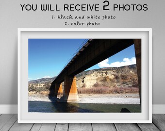 Bridge Photo,River Photo, Railroad bridge Printable,Set of 2 prints,Color+black&white Photography,Landscape Art,Digital download