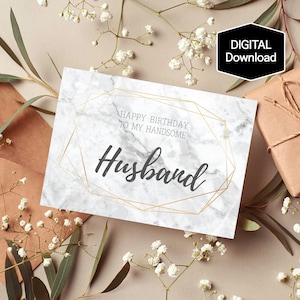 Printable Birthday Marble Card for Husband,Birthday Card For Him,Happy Birthday To My Handsome Husband,Simple Birthday Card,Instant Download