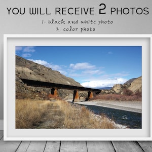 Bridge Photo,River Photo, Railroad bridge Printable,Set of 2 prints,Color+black&white Photography,Landscape Art,Digital download