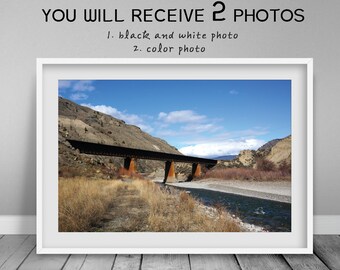 Bridge Photo,River Photo, Railroad bridge Printable,Set of 2 prints,Color+black&white Photography,Landscape Art,Digital download
