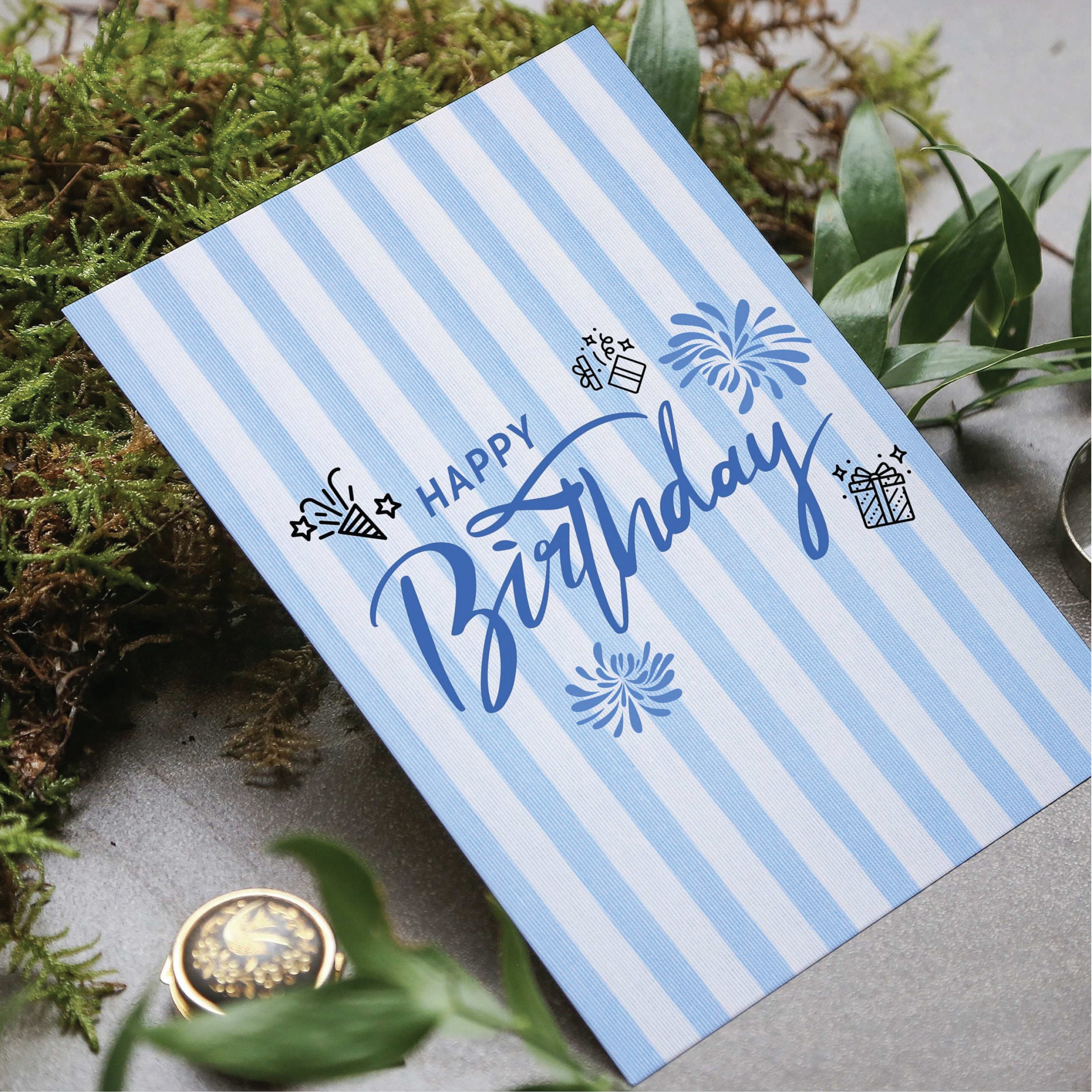 Blue Happy Birthday Card for Him,happy Birthday Stripe Card,simple ...