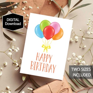 Carte d'anniversaire imprimable pour les enfants, carte d'anniversaire ballon, carte d'anniversaire colorée, téléchargement numérique, 1ère carte de joyeux anniversaire, carte imprimable
