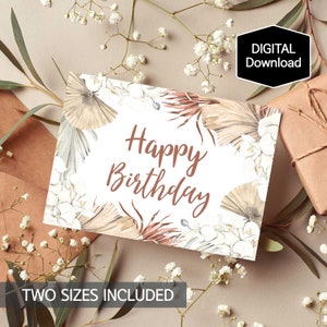 Carte d'anniversaire imprimable feuille de palmier Boho, carte d'anniversaire d'herbe de pampa, Boho, carte tropicale Boho, téléchargement instantané, téléchargement numérique