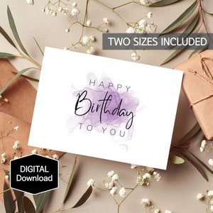 Cartão de aniversário para impressão com tinta alcoólica para ela, cartão de arte abstrata com tinta alcoólica roxa e dourada, cartão de arte fantasia, cartão simples de feliz aniversário para você