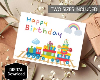 Printable Train Happy Birthday Card for Kids,Birthday Card for Boy,Choo Choo Train Birthday Card,Digital print,Instant Download