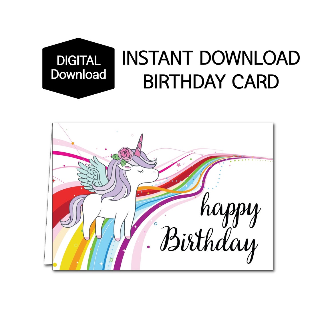 Printable Unicorn Birthday Card,magical Unicorn Card for Kids,birthday ...
