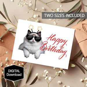 Printable Cat Happy Birthday Card,Funny Cat, Humorous Cat Card Card,Kitty With Sunglasses,Digital Download,Instant Download  Birthday Card,
