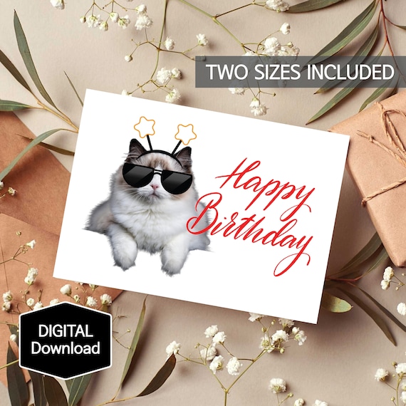 Printable Cat Happy Birthday Cardfunny Cat Humorous Cat Card | Etsy