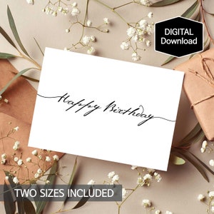 AFDRUKBARE eenvoudige Happy Birthday Card, minimalistische verjaardagskaart, moderne verjaardagskaart, Instant Download, digitale Print, zwart-wit kaart