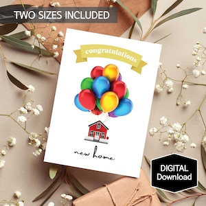 Imprimable Félicitations Nouvelle Maison Carte, Nouvelle Maison Ballon Carte Pour Les Amis, Bonne 1ère Maison Carte, Nouvelle Maison Carte, Téléchargement Instantané, Impression Numérique