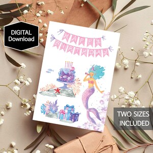 Carte de joyeux anniversaire sirène imprimable pour fille, petite carte de sirène pour les enfants, avoir un mermazing, sous la mer, téléchargement instantané, téléchargement numérique