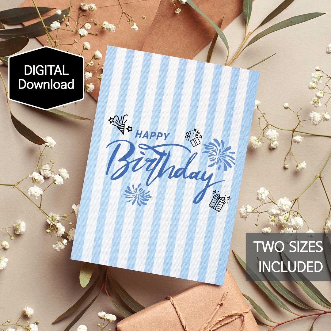 Blue Happy Birthday Card for Him,happy Birthday Stripe Card,simple ...