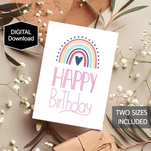 Carte de joyeux anniversaire arc-en-ciel imprimable pour les enfants, carte d'anniversaire arc-en-ciel, carte d'anniversaire arc-en-ciel Boho pour fille, téléchargement numérique, téléchargement instantané