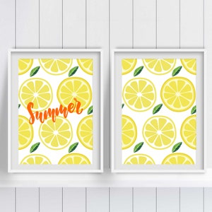 Printable Lemon Wall art,Summer Wall Decor,Kitchen Print Set,Set of 2 Kitchen Wall Art,Citrus Print,Lemon Decor,Instant Download