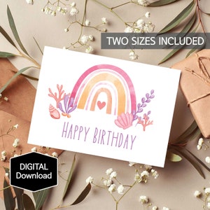 Afdrukbare Rainbow Happy Birthday Card voor kinderen, Under The Sea Card, Boho Rainbow verjaardagskaart voor meisje, digitale download, instant download