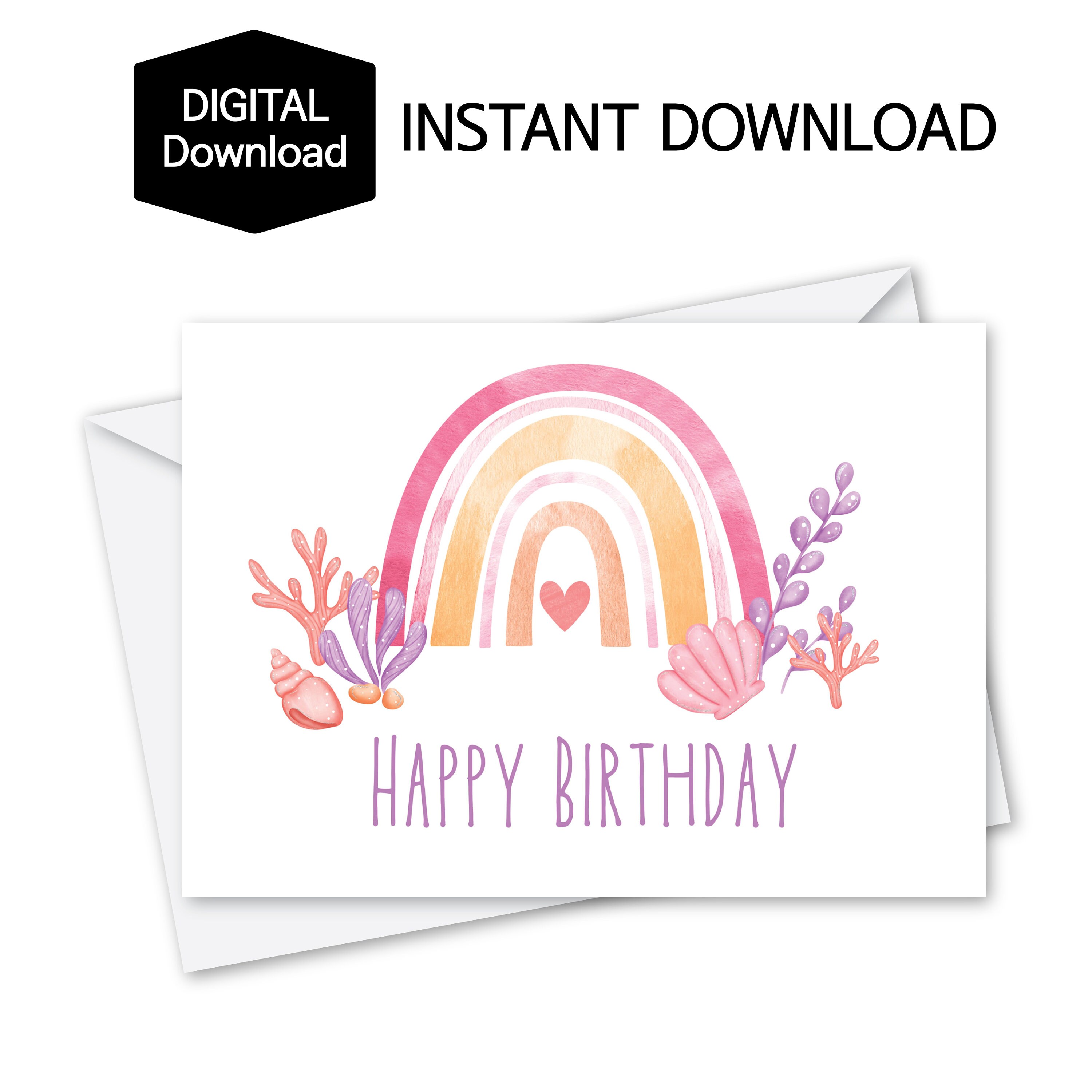 Printable Rainbow Happy Birthday Card for Kids,under the Sea Card,boho ...