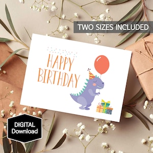 Printable T Rex Birthday Card, Dinosaur Birthday Card for kids,Dino card,Tyrannosaurus Kids Birthday Card,Instant Download,Digital Print
