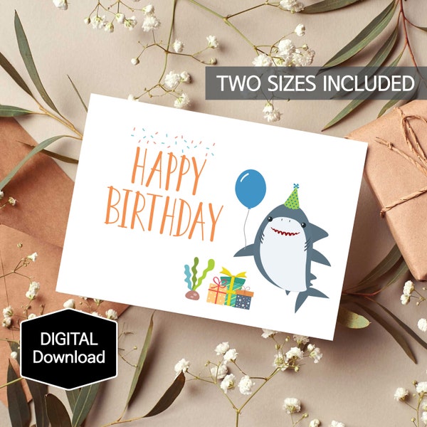 Printable Shark Birthday Card for kids,Shark card for Boy,Jaws Birthday Card for Girl,Instant Download,Digital Print