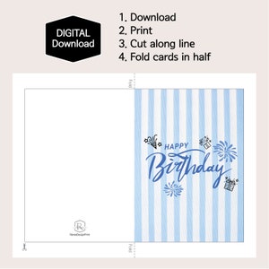 Blue Happy Birthday Card for Him,happy Birthday Stripe Card,simple ...