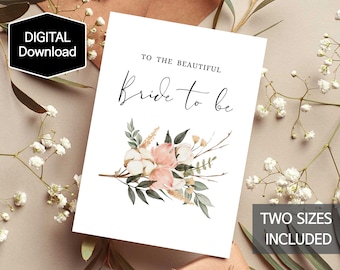 Printable To The Beautiful Bride To Be Card,Cotton Plant Branch,Bridal Shower Card,Floral Card,Wedding,Hen Party,Instant Download