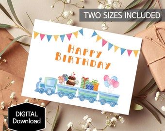 Train Happy Birthday Card for Kids,Printable Birthday Card for Boy,Choo Choo Train Birthday Card for Girl,Digital print,Instant Download
