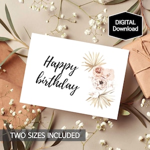 Printable Boho Floral Happy Birthday Karte für sie,Boho Palm Leaf,Blume Geburtstagskarte,digitaler Download,Instant Download