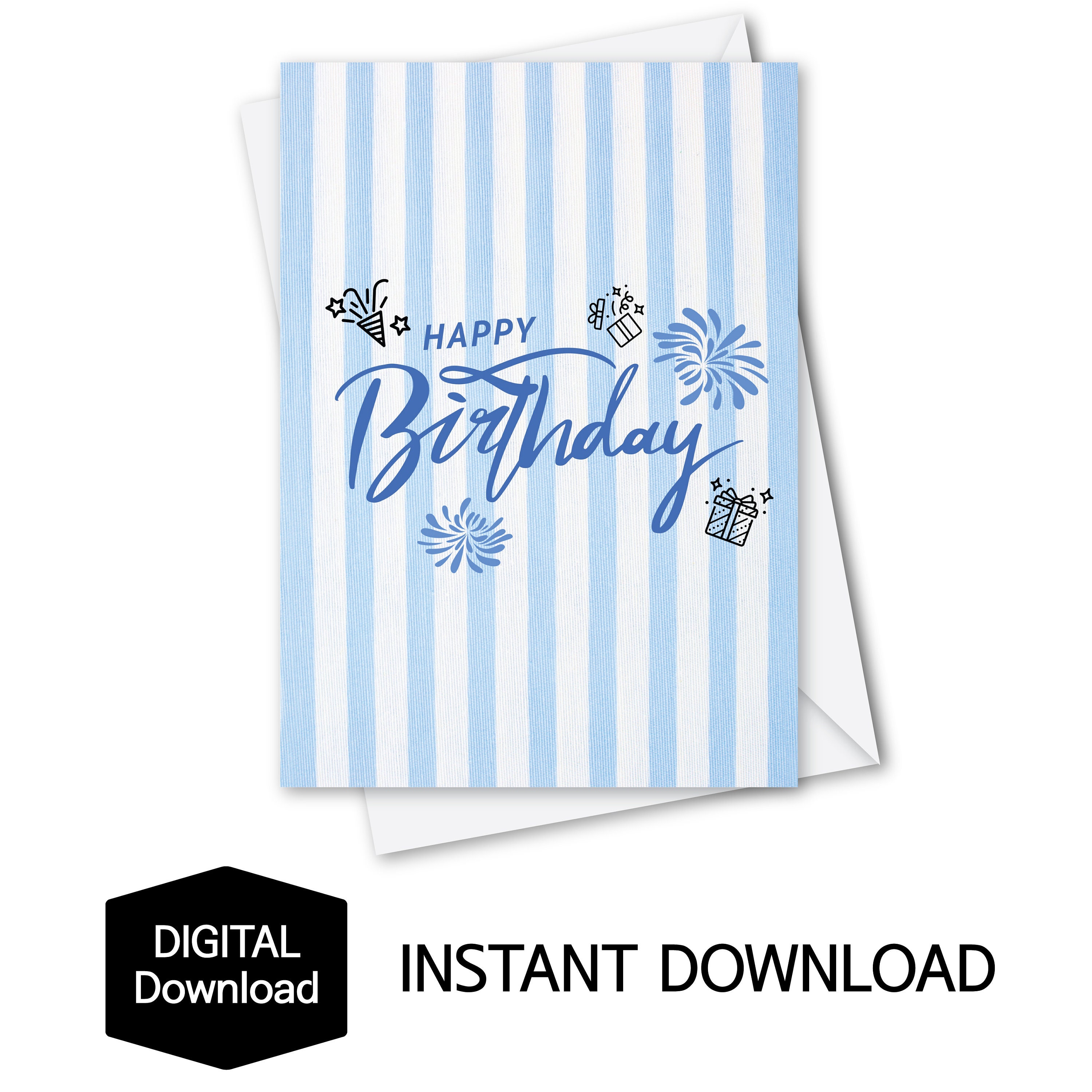 Blue Happy Birthday Card for Him,happy Birthday Stripe Card,simple ...
