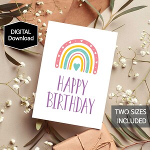 Carte de joyeux anniversaire arc-en-ciel imprimable, carte d'anniversaire arc-en-ciel pour les enfants, carte d'anniversaire arc-en-ciel Boho pour fille, téléchargement numérique, téléchargement instantané