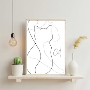 PRINTABLE Kat Wall Decor, Cat Line Wall Art, Kitty Wall Print, Typografie Home Decor, Botanische print, Minimalistische kunst, Inspirerende Poster