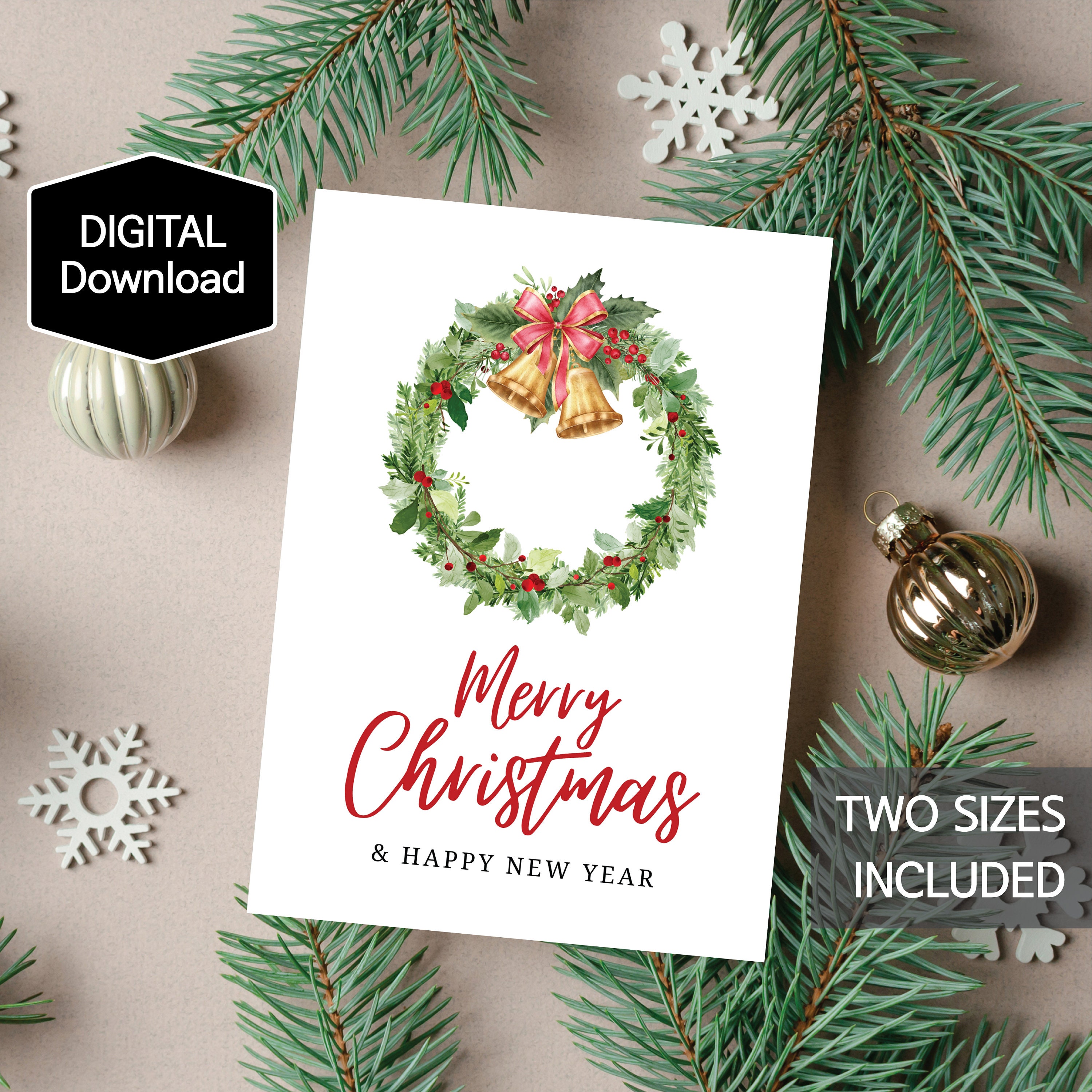 クリスマス Merry Christmas post card Printable Merry Christmas & Happy New Year Card,holiday Card