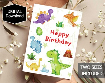 Printable Dinosaur Birthday Card for kids,Dino card,T Rex/ Stegosaurus/ Diplodocus/ Pteradactyl/ Triceratops,Instant Download,Digital Print