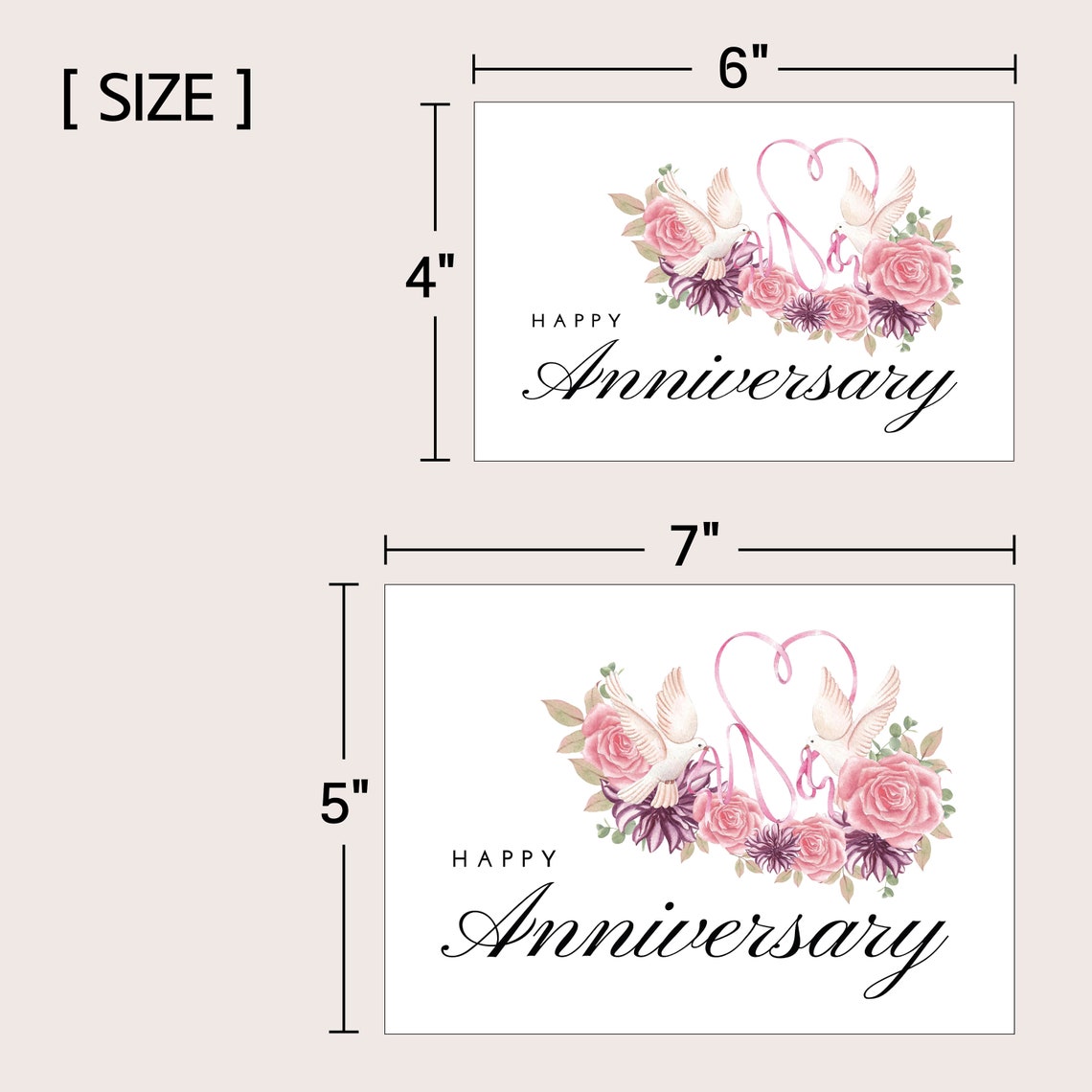 Printable Floral Happy Anniversary Card for Partner,dove & Heart Ribbon ...