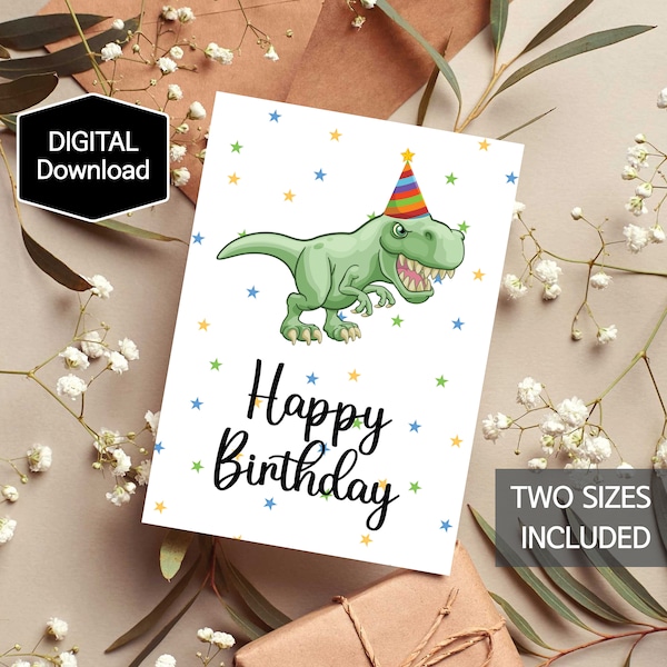 Printable Tyrannosaurus Birthday Card for Boy,Dinosaur Birthday Card for kids,Dino card,T-Rex,Instant Download,Digital Print