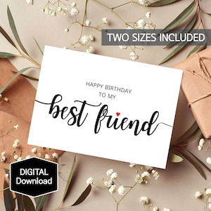 PRINTABLE Simple Happy Birthday To My Best Friend Card, Carte pour elle, Carte pour lui, Carte d'anniversaire minimaliste, Téléchargement instantané, Impression numérique