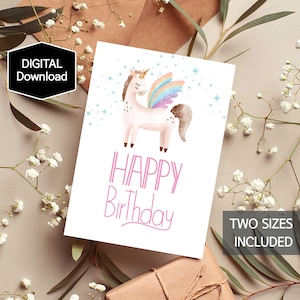 Carte d'anniversaire imprimable de licorne, carte magique de licorne pour des enfants, carte mignonne d'anniversaire pour des filles, téléchargement numérique, téléchargement instantané