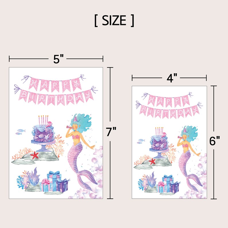 Printable Mermaid Happy Birthday Card for Girl,little Mermaid Card for ...