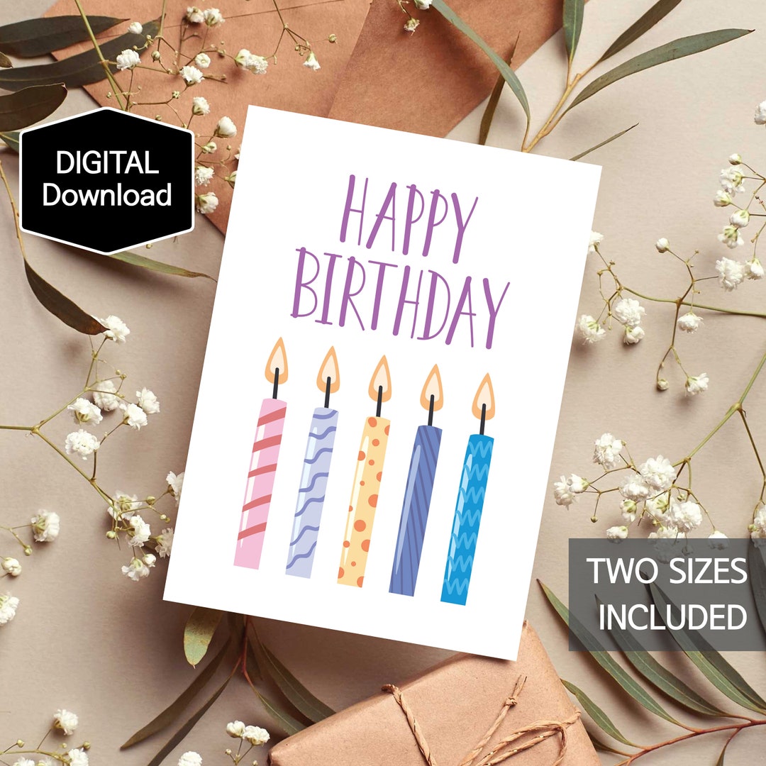 Printable Happy Birthday Cake Candles Card for Her,birthday Candles ...