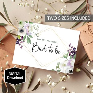 Druckbar für die schöne Braut Karte,lila Brautparty Karte,Blumenkarte,Hochzeit,Karte für die Braut,Junggesellinnenabschied,Sofort Download