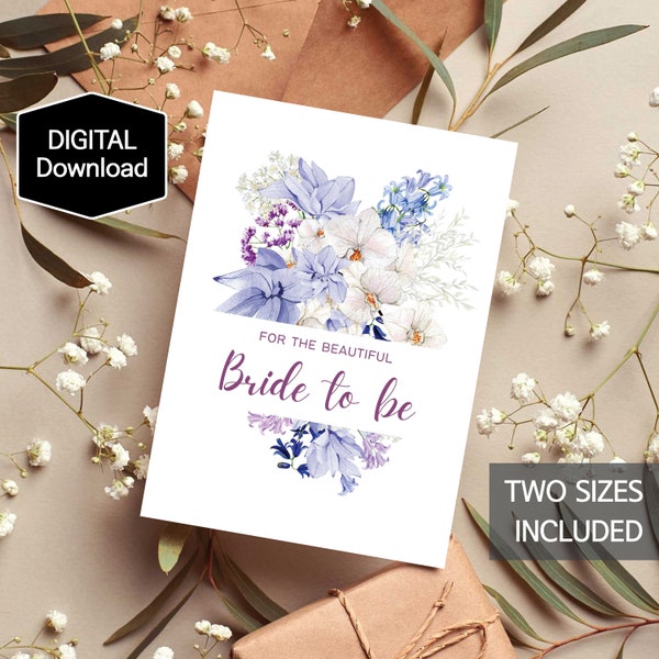 Printable für die schöne Braut Karte, Brautparty Karte, Blumen Karte, Hochzeit, Karte für die Braut, Junggesellinnenabschied, Sofort Download