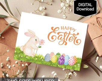 Printable Happy Easter Day Card,Easter Bunny Card for Kids,Easter Bunny Ears,Easter Egg,Easter Chocolate,Digital Download,Instant Download