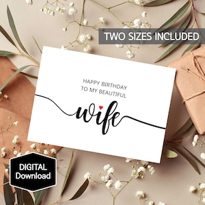 IMPRIMÍVEL Cartão simples de feliz aniversário para minha linda esposa, cartão para esposa, cartão de aniversário minimalista, download instantâneo, impressão digital