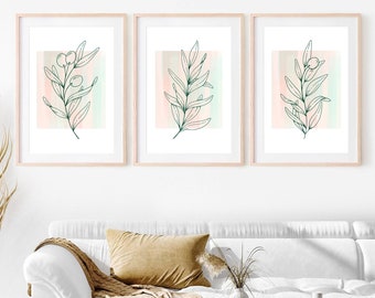 Boho Gallery Simple Wall art Set of 3,Olive Leaf Line Art,Olive Branch Wall Art,Botanical Art,Modern Printable Art,Instant Digital Download