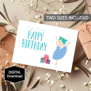PRINTABLE Ballerina Girl Birthday card for Kids,Little Ballerina Card for Girl,Digital Download,Instant Download