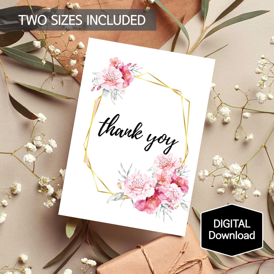 Printable Floral Thank You Card,flower and Leaves Thank You Card for ...