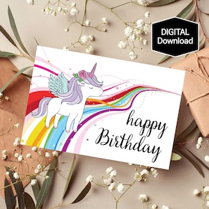 Printable Unicorn Birthday Card,Magical Unicorn Card for Kids,Birthday Card for Girls,Digital Download, Happy Birthday Card,Printable Card