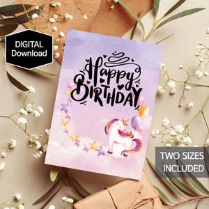 Unicorn Happy Birthday Card for Kids, Printable Star Birthday Card for Girls, Happy Birthday Card, Instant Download, Digital Download
