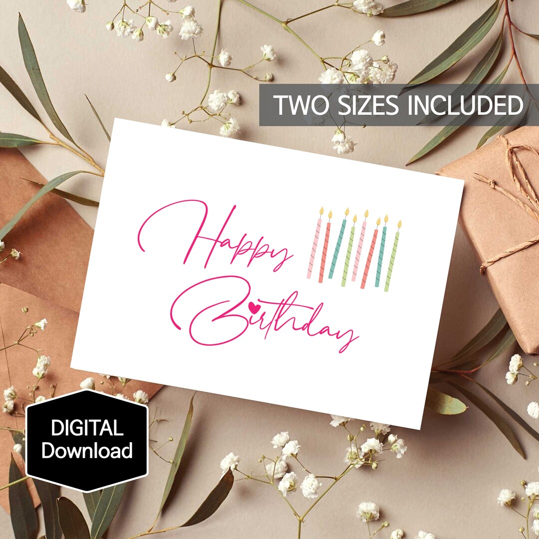 Printable Happy Birthday Cake Candles Card for Herbirthday - Etsy